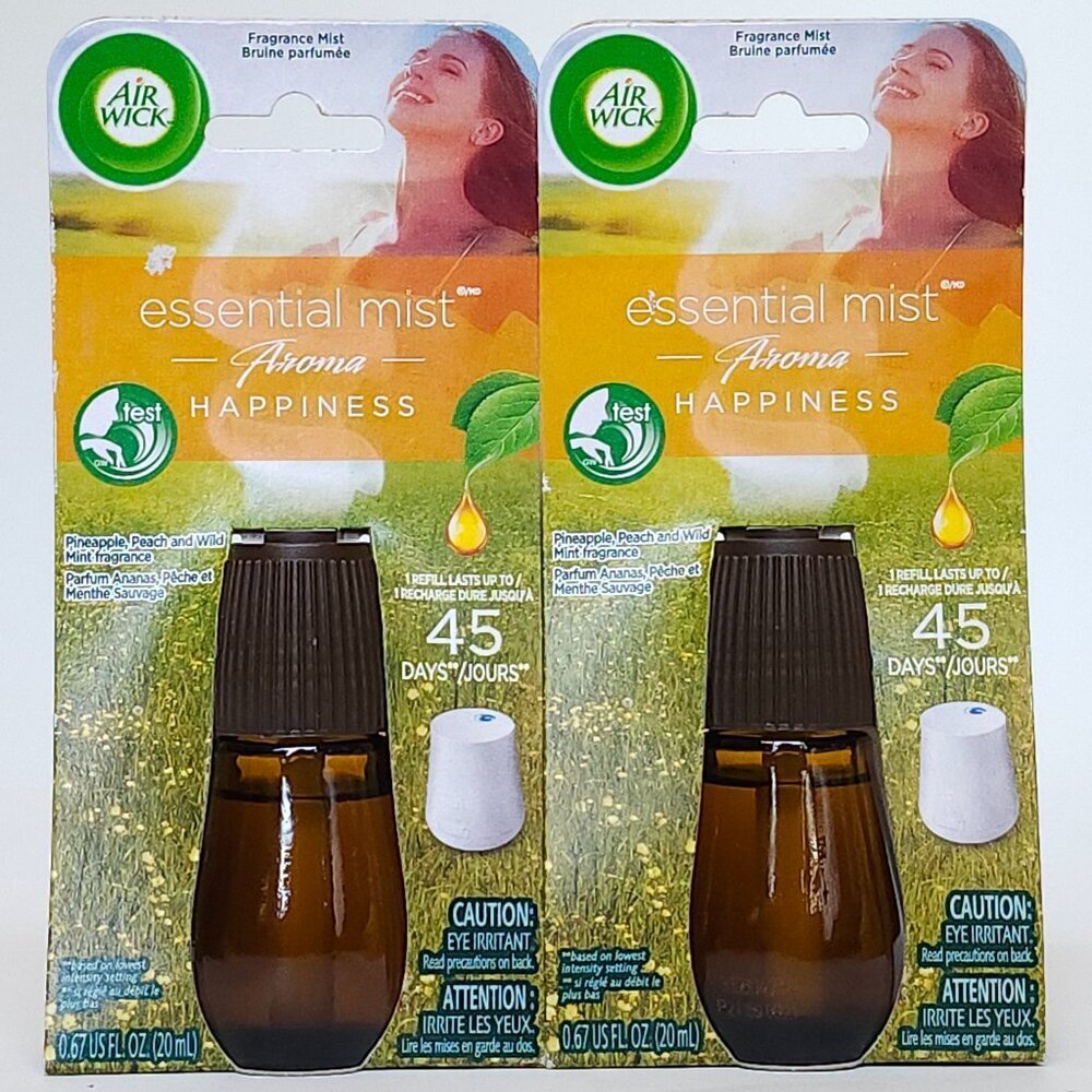 AIR WICK Essential Mist Aroma Happiness Fragrance Oils Lot of 2 BNIP Refill